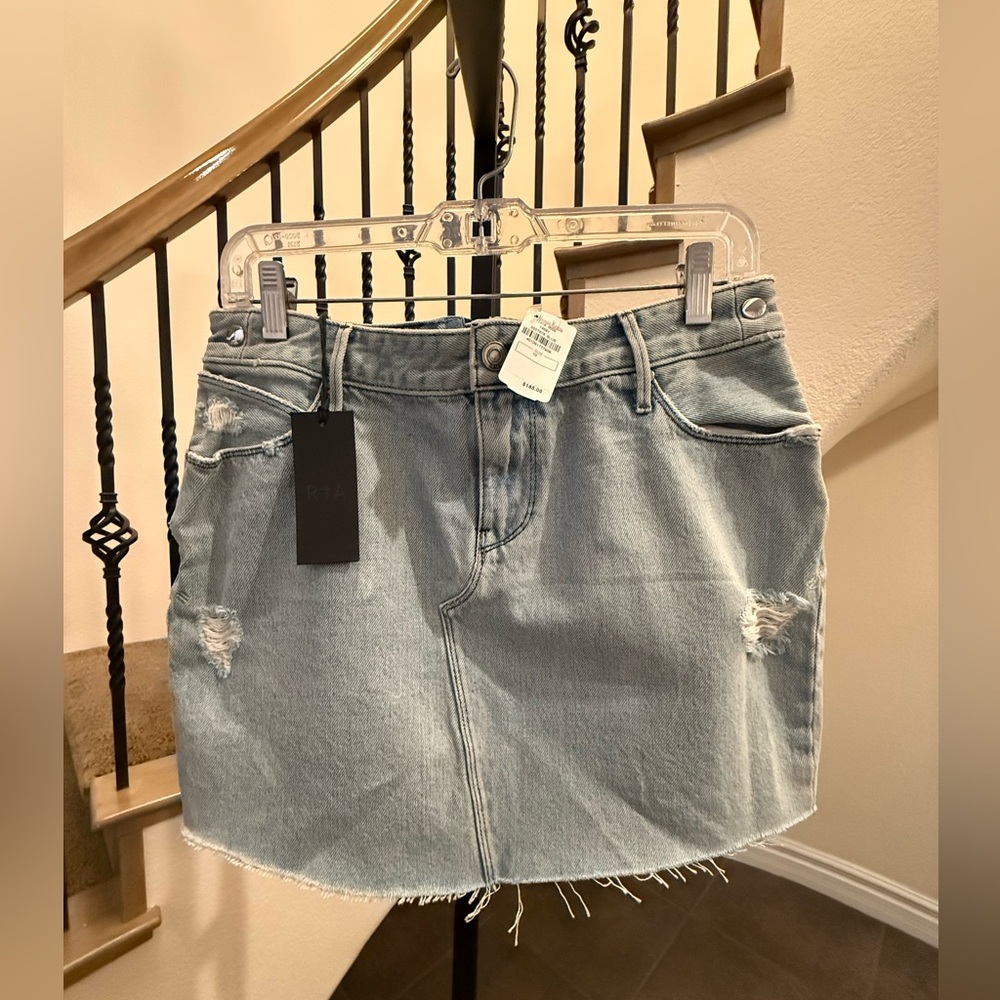 RtA Distressed Denim Mini Skirt NWT $185 Neiman Marcus | Chic Casual Luxury